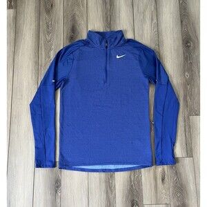 Nike Running Mens S 1/4 Zip Shirt Blue Dri-Fit Element Long Sleeve Active Top